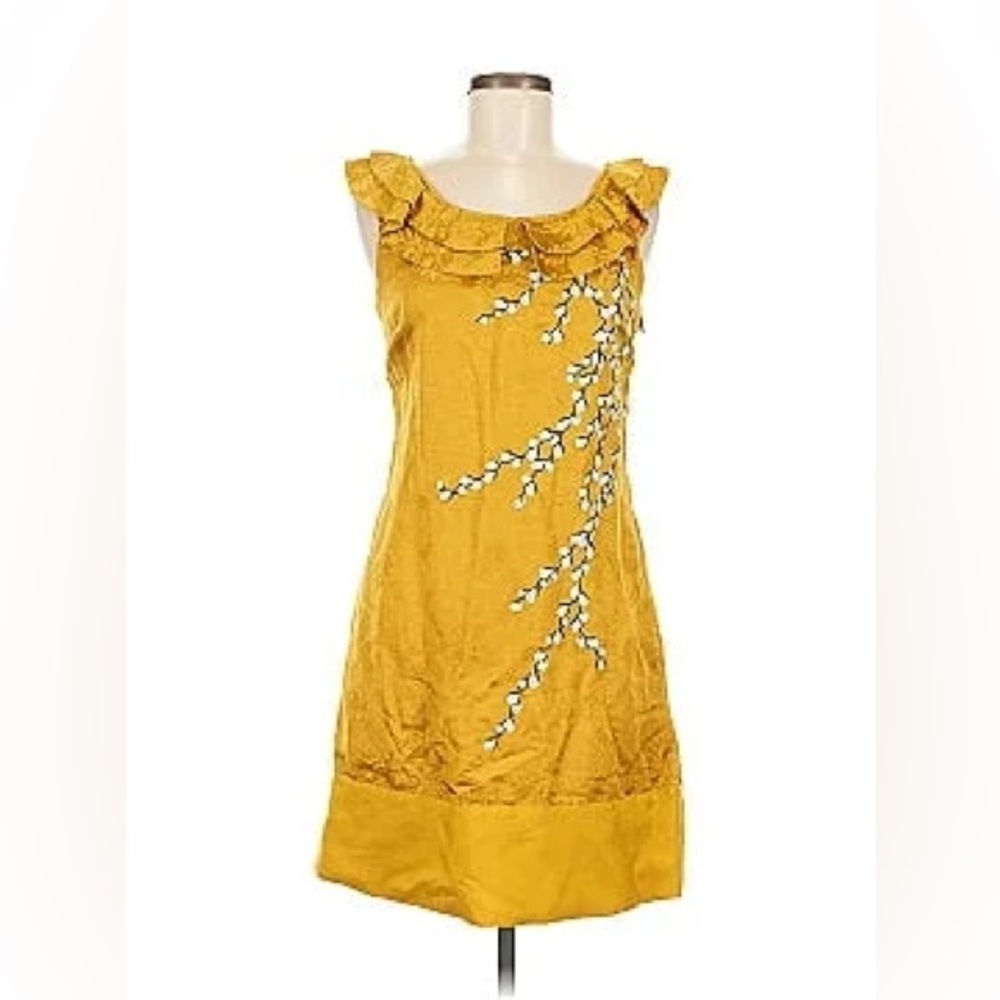 Floreat Mustard Dress with Floral Accents